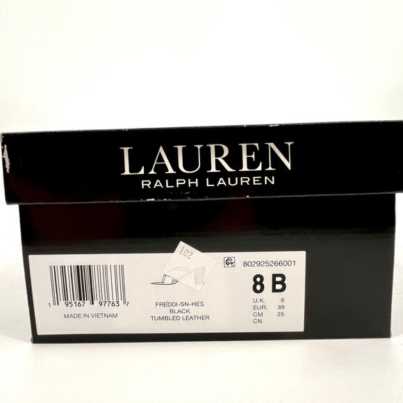 Lauren Ralph Lauren Freddi Black Leather Slip-On Heels Size 8 B Tumbled Leather - Picture 15 of 15